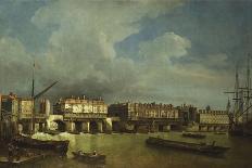 A View of Old London Bridge with Barges on the Thames-Samuel Scott-Giclee Print