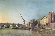 A View of Old London Bridge with Barges on the Thames-Samuel Scott-Framed Giclee Print