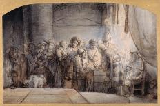 Judas Receiving the Thirty Pieces of Silver, C.1640 (Pen and Ink over Red Chalk over Wash on Paper)-Samuel van Hoogstraten-Framed Giclee Print