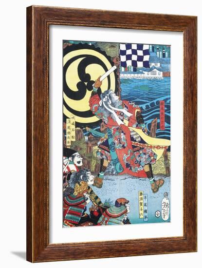 Samurai Fighting in Front of City on Water-null-Framed Giclee Print