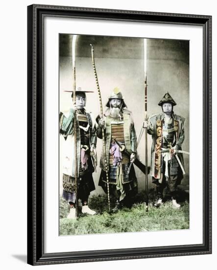 Samurai of Old Japan Armed with Long Bow, Pole Arms and Swords, 1883-null-Framed Photographic Print