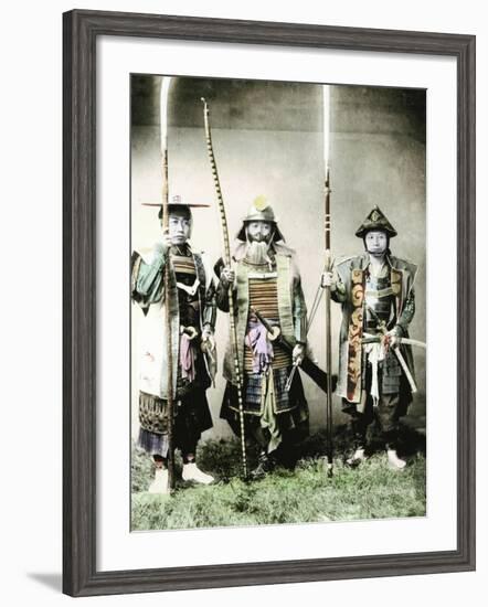 Samurai of Old Japan Armed with Long Bow, Pole Arms and Swords, 1883-null-Framed Photographic Print