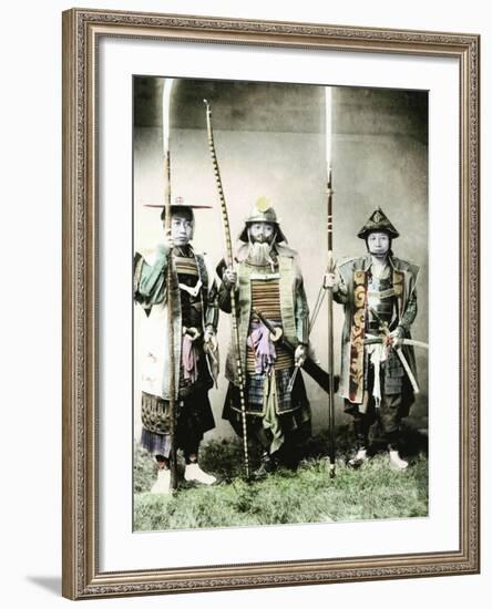 Samurai of Old Japan Armed with Long Bow, Pole Arms and Swords, 1883-null-Framed Photographic Print