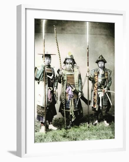 Samurai of Old Japan Armed with Long Bow, Pole Arms and Swords, 1883-null-Framed Photographic Print