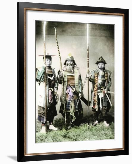 Samurai of Old Japan Armed with Long Bow, Pole Arms and Swords, 1883--Framed Photographic Print