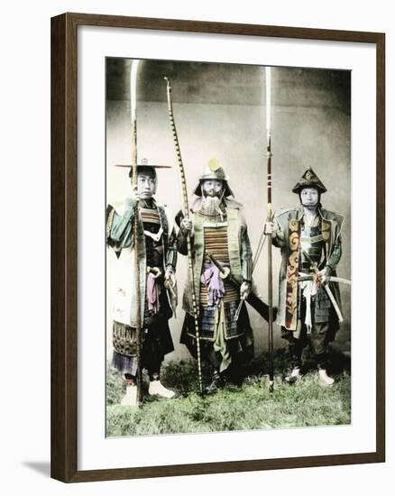 Samurai of Old Japan Armed with Long Bow, Pole Arms and Swords, 1883-null-Framed Photographic Print