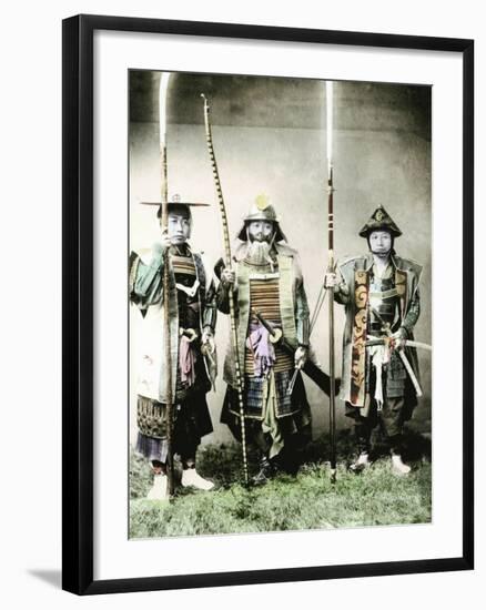 Samurai of Old Japan Armed with Long Bow, Pole Arms and Swords, 1883-null-Framed Photographic Print