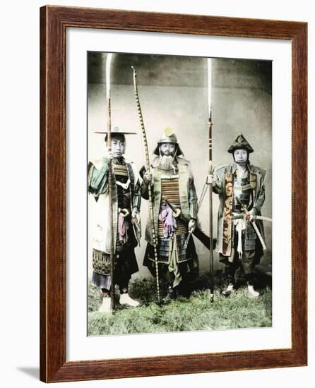 Samurai of Old Japan Armed with Long Bow, Pole Arms and Swords, 1883-null-Framed Photographic Print