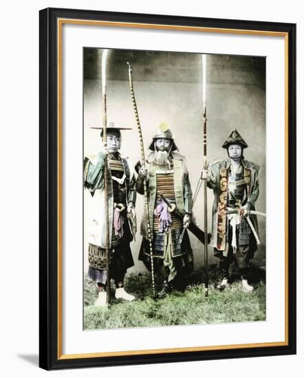 Samurai of Old Japan Armed with Long Bow, Pole Arms and Swords, 1883--Framed Photographic Print