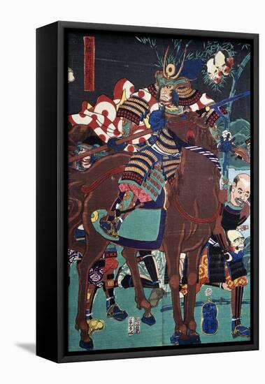 Samurai on Horseback Preparing to Go Battle-null-Framed Premier Image Canvas