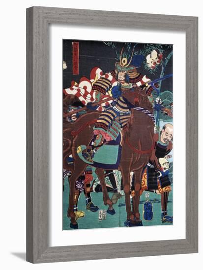 Samurai on Horseback Preparing to Go Battle-null-Framed Giclee Print