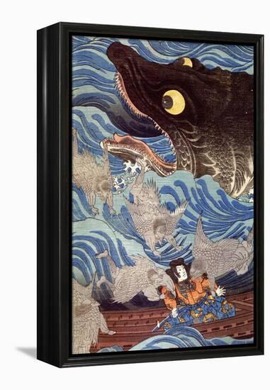 Samurai on the Small Boat-Kuniyoshi Utagawa-Framed Premier Image Canvas