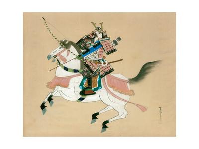 Samurai Warrior Riding A Horse A Japanese Painting On Silk In A Traditional Japanese Style Giclee Print Art Com