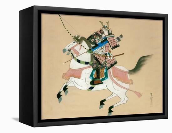 Samurai Warrior Riding a Horse, a Japanese Painting on Silk, in a Traditional Japanese Style-null-Framed Premier Image Canvas