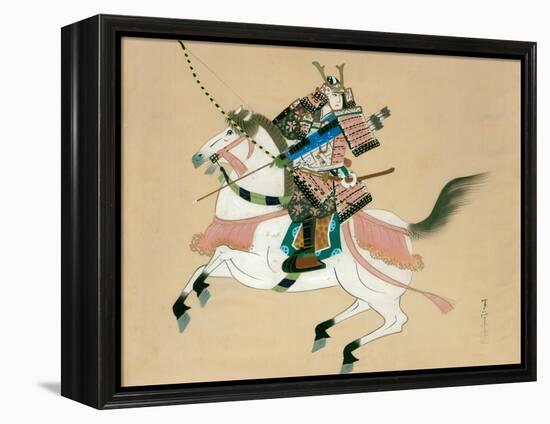 Samurai Warrior Riding a Horse, a Japanese Painting on Silk, in a Traditional Japanese Style-null-Framed Premier Image Canvas