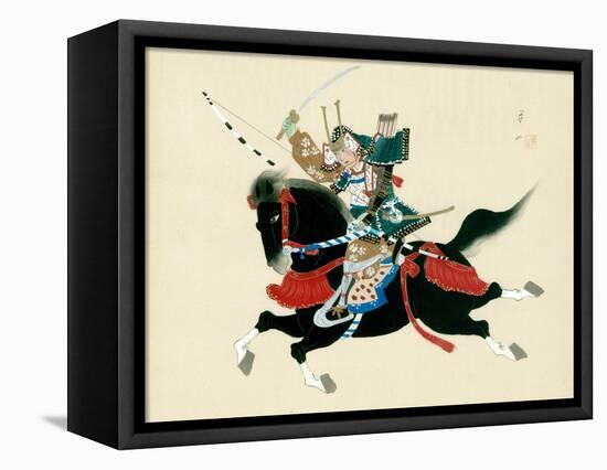 Samurai Warrior Riding a Horse, a Japanese Painting on Silk, in a Traditional Japanese Style-null-Framed Premier Image Canvas
