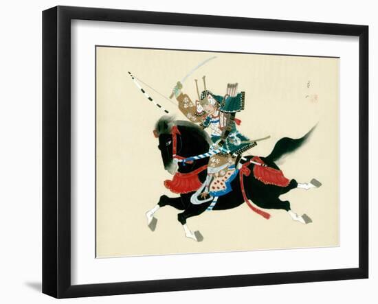 Samurai Warrior Riding a Horse, a Japanese Painting on Silk, in a Traditional Japanese Style-null-Framed Giclee Print