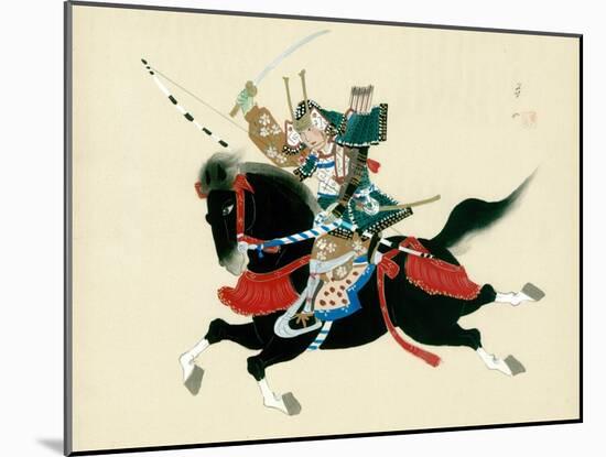 Samurai Warrior Riding a Horse, a Japanese Painting on Silk, in a Traditional Japanese Style-null-Mounted Giclee Print