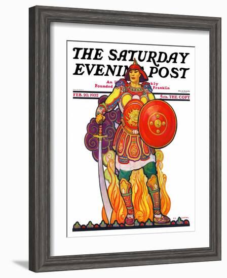 "Samurai Warrior," Saturday Evening Post Cover, February 20, 1932-Henry Soulen-Framed Premium Giclee Print