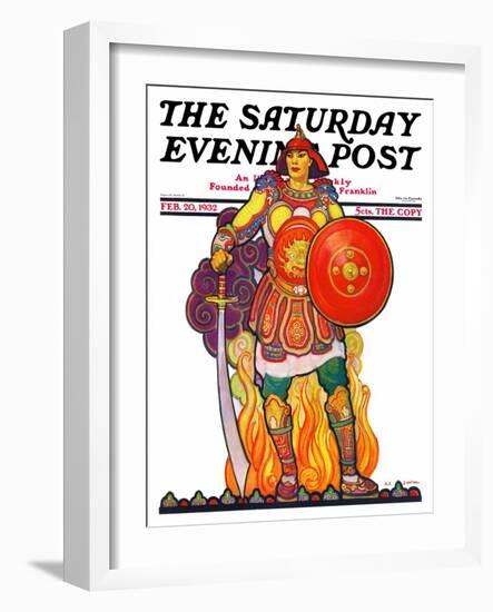 "Samurai Warrior," Saturday Evening Post Cover, February 20, 1932-Henry Soulen-Framed Premium Giclee Print