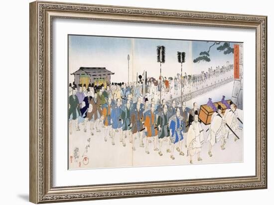 Samurai Warriors on the March (Colour Woodblock Print)-Japanese-Framed Giclee Print