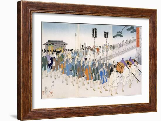 Samurai Warriors on the March (Colour Woodblock Print)-Japanese-Framed Giclee Print