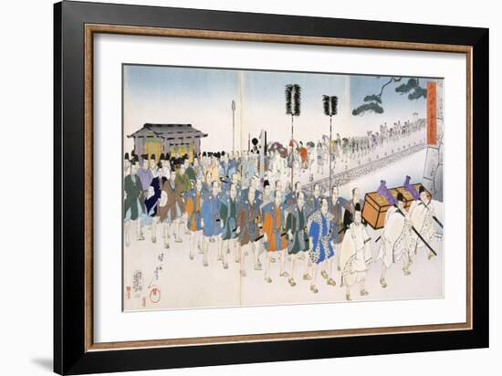 Samurai Warriors on the March (Colour Woodblock Print)-Japanese-Framed Giclee Print