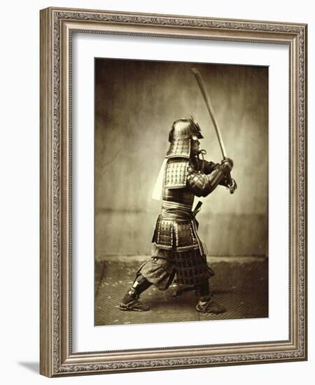 Samurai with raised sword, c1860-Felice Beato-Framed Giclee Print