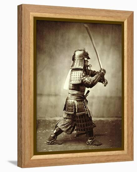 Samurai with Raised Sword, circa 1860-Felice Beato-Framed Premier Image Canvas