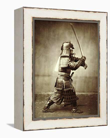 Samurai with Raised Sword, circa 1860-Felice Beato-Framed Premier Image Canvas