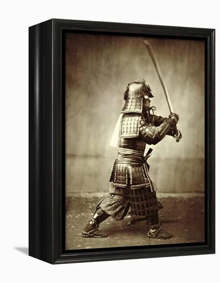 Samurai with Raised Sword, circa 1860-Felice Beato-Framed Premier Image Canvas