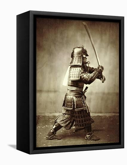 Samurai with Raised Sword, circa 1860-Felice Beato-Framed Premier Image Canvas