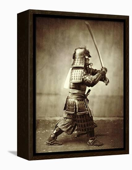 Samurai with Raised Sword, circa 1860-Felice Beato-Framed Premier Image Canvas