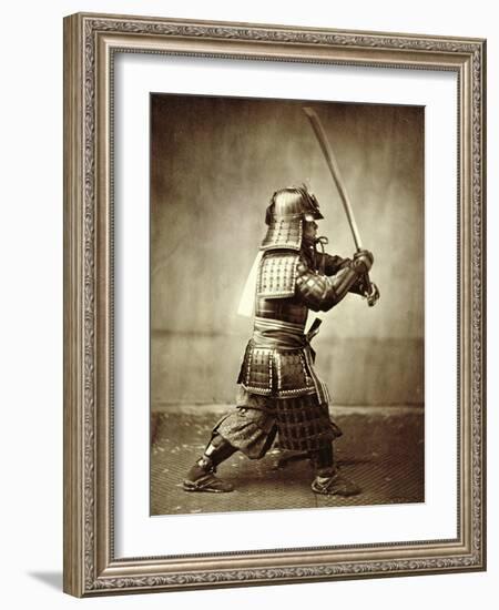 Samurai with Raised Sword, circa 1860-Felice Beato-Framed Giclee Print