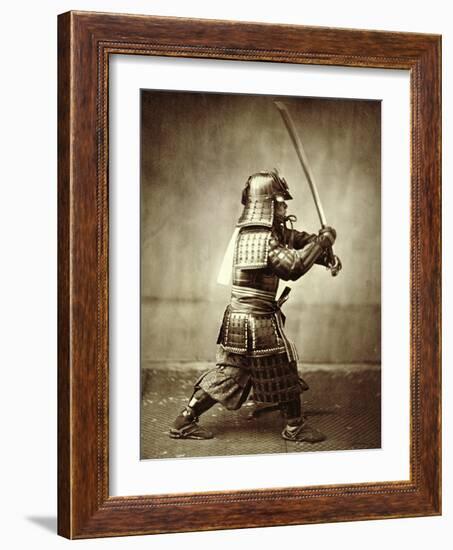 Samurai with Raised Sword, circa 1860-Felice Beato-Framed Giclee Print