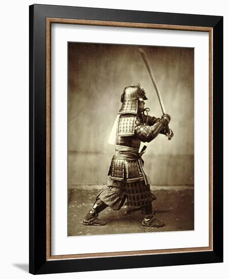 Samurai with Raised Sword, circa 1860-Felice Beato-Framed Giclee Print