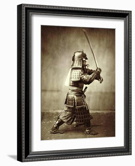 Samurai with Raised Sword, circa 1860-Felice Beato-Framed Giclee Print