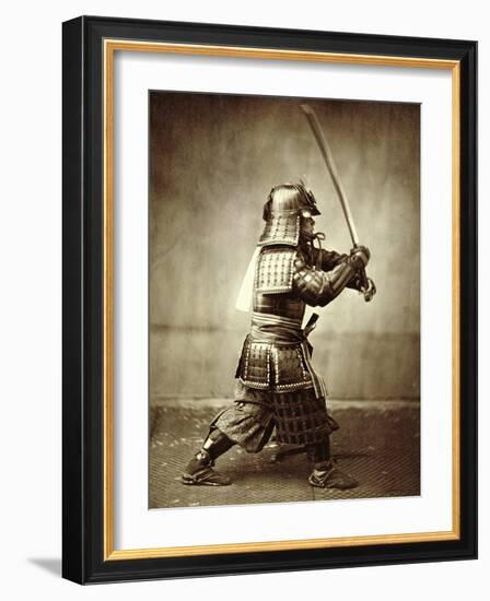 Samurai with Raised Sword, circa 1860-Felice Beato-Framed Giclee Print