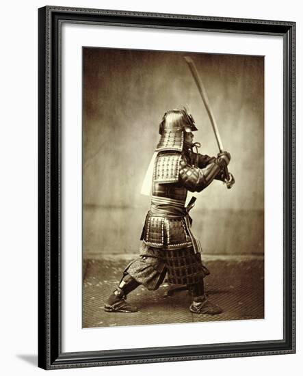 Samurai with Raised Sword, circa 1860-Felice Beato-Framed Giclee Print