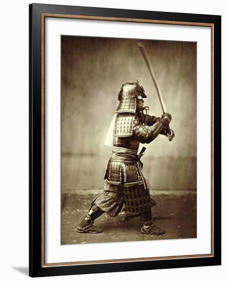 Samurai with Raised Sword, circa 1860-Felice Beato-Framed Giclee Print