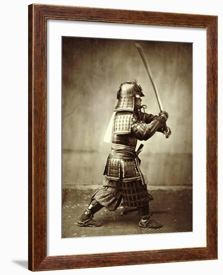 Samurai with Raised Sword, circa 1860-Felice Beato-Framed Giclee Print