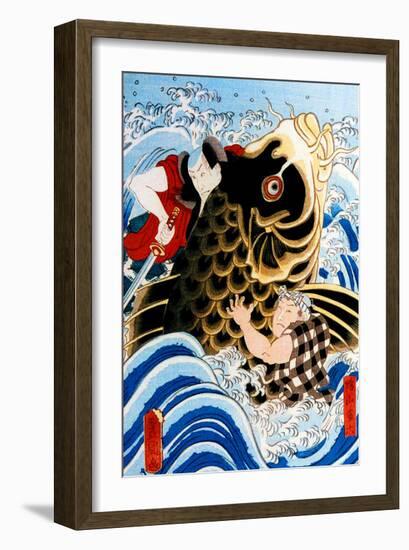 Samurai Wrestling Giant Koi-null-Framed Giclee Print