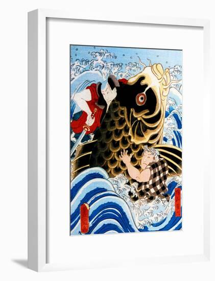 Samurai Wrestling Giant Koi-null-Framed Giclee Print