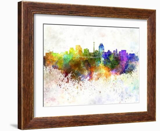 San Antonio Skyline in Watercolor Background-paulrommer-Framed Art Print