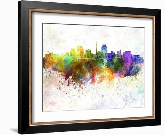 San Antonio Skyline in Watercolor Background-paulrommer-Framed Art Print