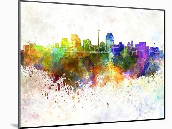 San Antonio Skyline in Watercolor Background-paulrommer-Mounted Art Print