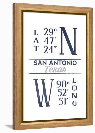 San Antonio, Texas - Latitude and Longitude (Blue)-Lantern Press-Framed Stretched Canvas