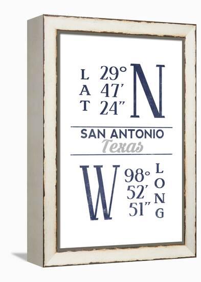 San Antonio, Texas - Latitude and Longitude (Blue)-Lantern Press-Framed Stretched Canvas