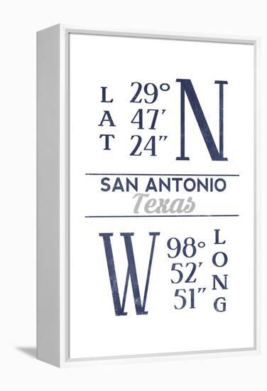 San Antonio, Texas - Latitude and Longitude (Blue)-Lantern Press-Framed Stretched Canvas