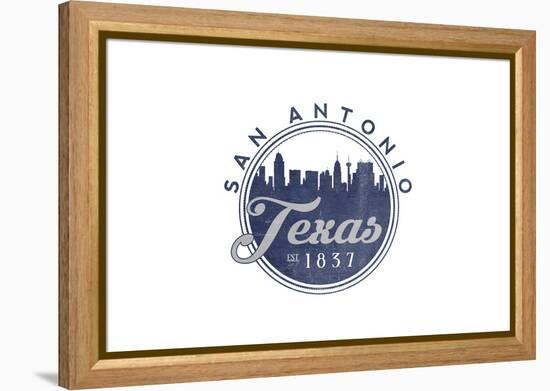 San Antonio, Texas - Skyline Seal (Blue)-Lantern Press-Framed Stretched Canvas
